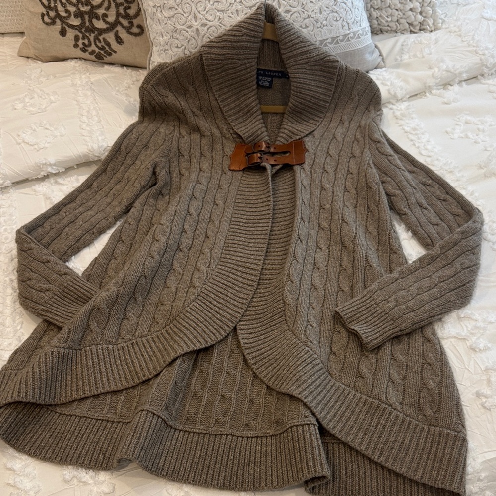Ralph Lauren Taupe Cable Knit Cardigan